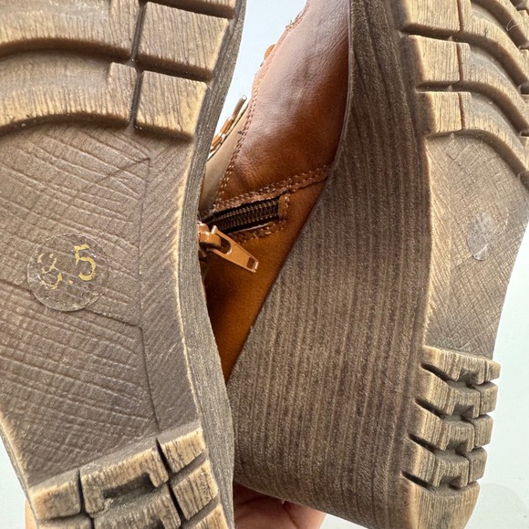 Rouge‎ Women Size 8.5 Brown Faux Leather Wedge Ankle Boots Lace Up Side Zip - Picture 10 of 14